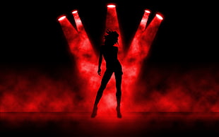 woman's silhouette with red spot lights