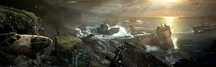 shipwrecks near island digital wallpaper, Tomb Raider, shipwreck, sea, rain
