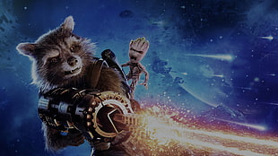 Rocket Raccoon and Baby Groot illustration, Guardians of the Galaxy Vol. 2, Marvel Cinematic Universe, movies, superhero