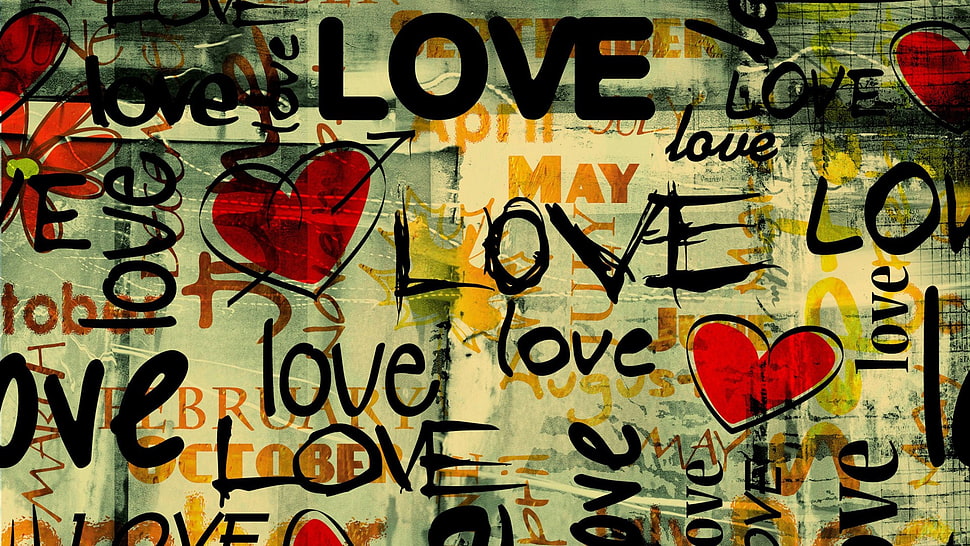 gray and multicolored Love print paper, typography, love HD wallpaper