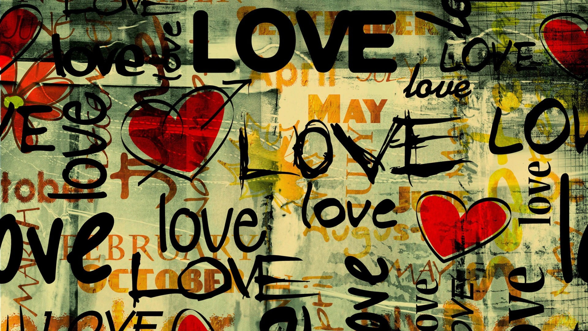 gray and multicolored Love print paper, typography, love