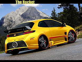 yellow Honda sports coupe digital wallpaper, car, sports car, tuning, digital art