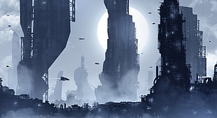sci-fi city artwork, city, futuristic, night