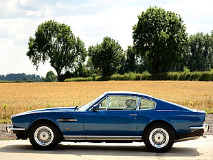blue coupe near brown wheat fields during daytime HD wallpaper