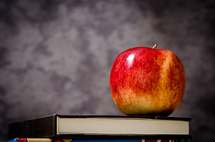 red apple on top of black hardbound book