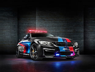 black, red, and blue BMW coupe, BMW M4, car, safety car, BMW M4 Coupe HD wallpaper