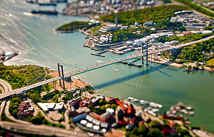 aerial photo of concrete city bridge