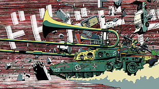 war tank illustration, tank, musical instrument, artwork HD wallpaper