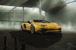 yellow Lamborghini Aventador SV HD wallpaper