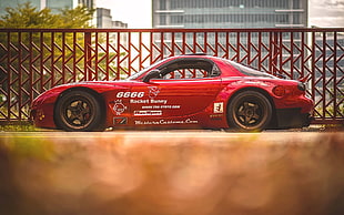 red race car, car, Mazda, Rx-7, red cars