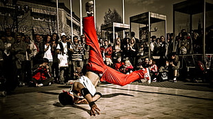 men's white tank top, dancing, breakdance HD wallpaper