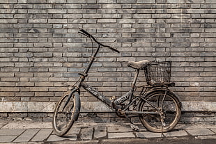 black bicycle, old, wall, bicycle