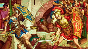 two gladiators fight painting, combat, Roman HD wallpaper