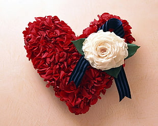 heart-shaped red and white flower decoration