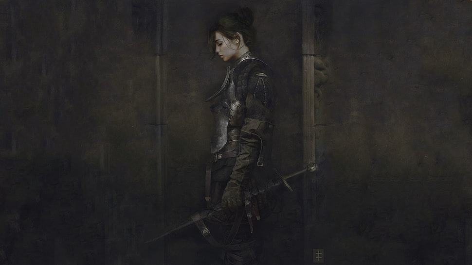 female animation character, artwork, fantasy art, warrior, sword HD wallpaper