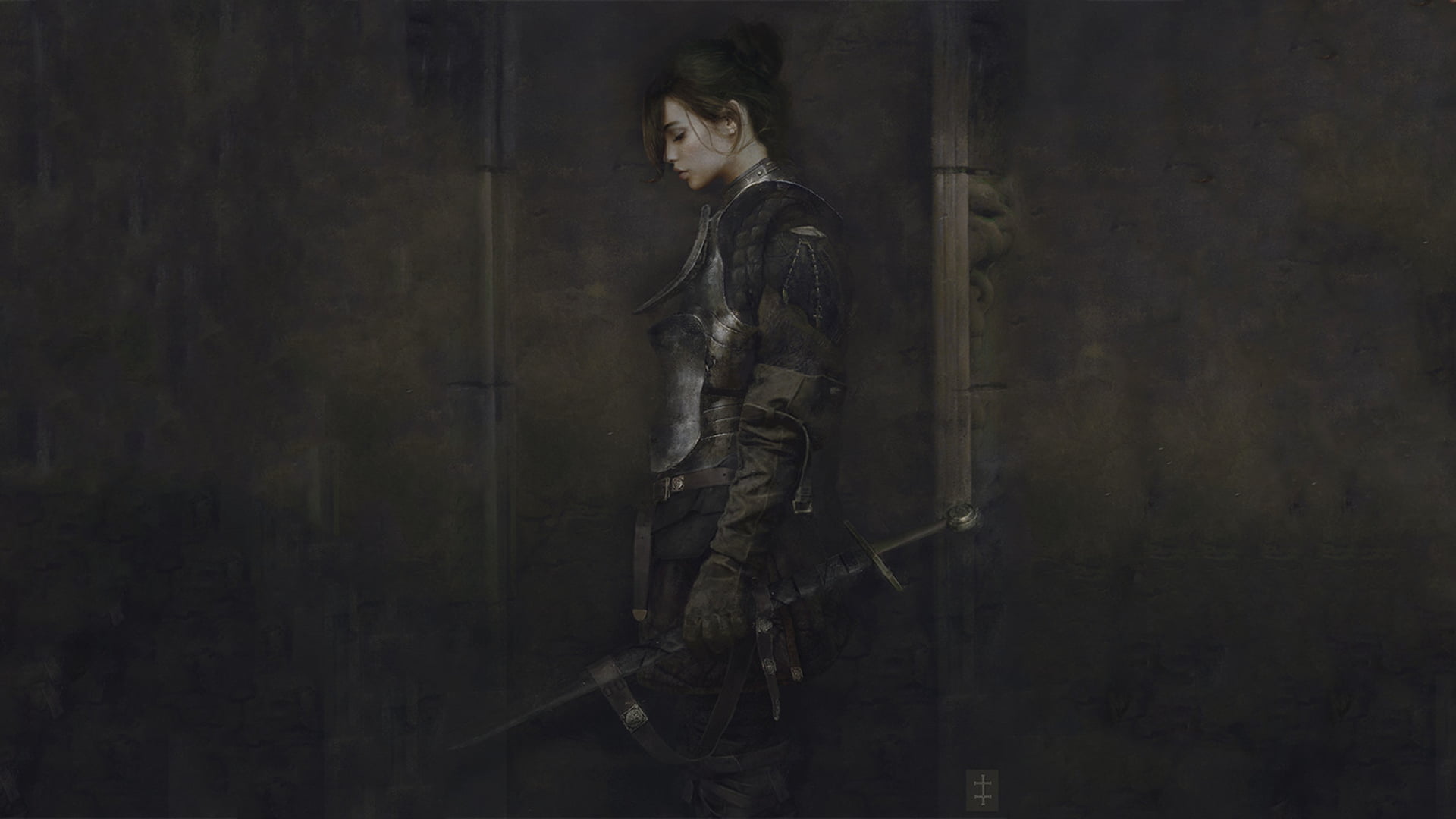 female animation character, artwork, fantasy art, warrior, sword