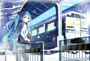 blue hair girl anime character illustration