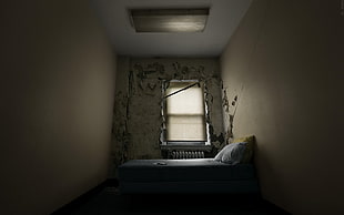 white mattress, interior, room, window, bed