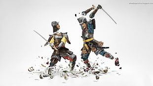 two person fighting using swords, artwork, sword