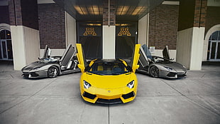 yellow Lamborghini sports coupe, car, Lamborghini Aventador, Lamborghini, yellow cars