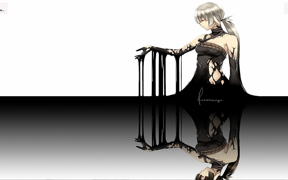 black and white uplight chandelier, witch elf, reflection HD wallpaper