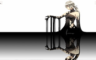 black and white uplight chandelier, witch elf, reflection
