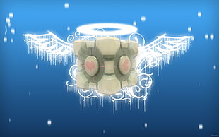 gray and red angel illustration, Companion Cube, Portal (game), video games