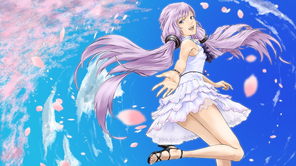 purple-haired girl anime character illsutration HD wallpaper