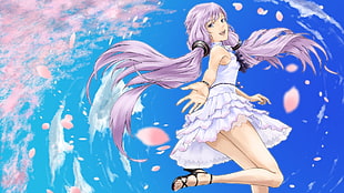 purple-haired girl anime character illsutration