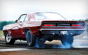 red coupe, car, muscle cars, Dodge Charger, red cars HD wallpaper