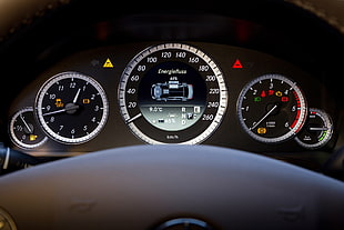 black vehicle tachometer, HUD, dashboards, Mercedes-Benz, car