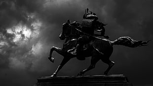 gray knights and horse statue, statue, samurai, horse, Japan