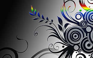 black and multicolored floral illustration