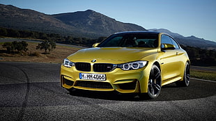 yellow BMW coupe, car, BMW M4, BMW, vehicle
