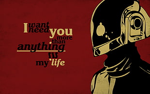 i want need you more than anything in my life digital wallpaper, Daft Punk, minimalism, music, helmet