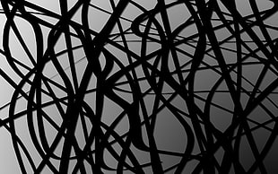 black scribble on gray background, monochrome, abstract, gradient HD wallpaper