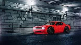 red coupe in tunnel road HD wallpaper