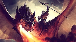 man riding dragon illustration