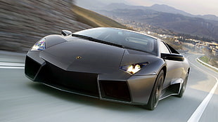 black Lamborghini luxury car, Lamborghini Reventon, Matte painting, Lamborghini, car