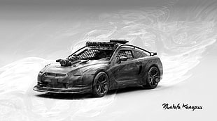 black car illustration, concept cars, Nissan GT-R R32, car