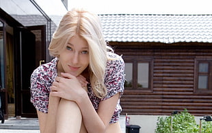 Blond,  Yard,  Girl,  Dress HD wallpaper