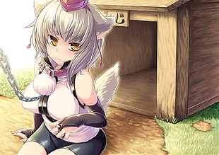 gray haired female anime character with collar