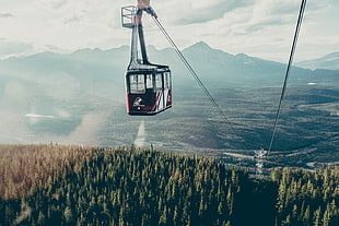 red and white cable car, nature, ropeway, landscape, vehicle