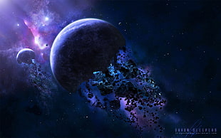 destroyed planets digital wallpaper, space, galaxy, planet, stars