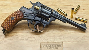black revolver pistol, gun, pistol, revolver, Nagant M1895