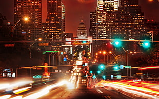 time lapse photography of road near city, photography, urban, city, cityscape HD wallpaper