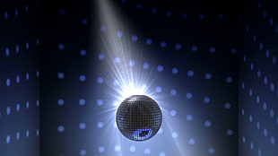 disco ball with blue background photograph HD wallpaper