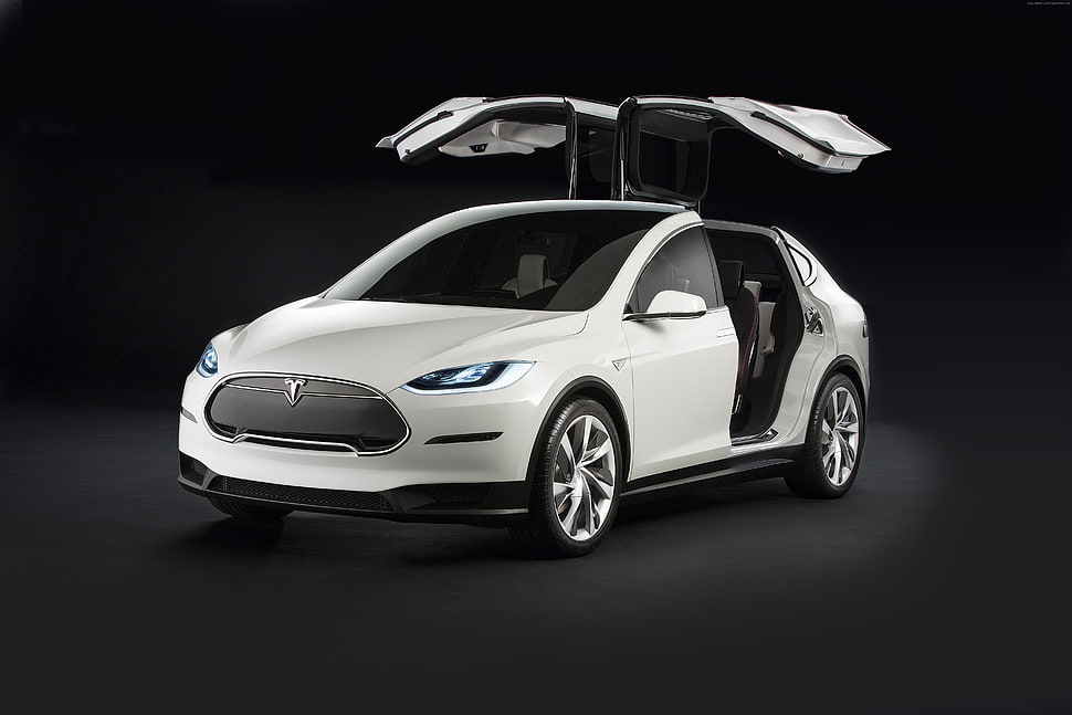 white Tesla concept car HD wallpaper