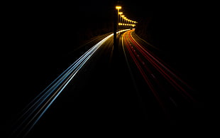 timelapse photography of street light, Freeway, lights, long exposure, night HD wallpaper