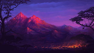 mountain under purple sky